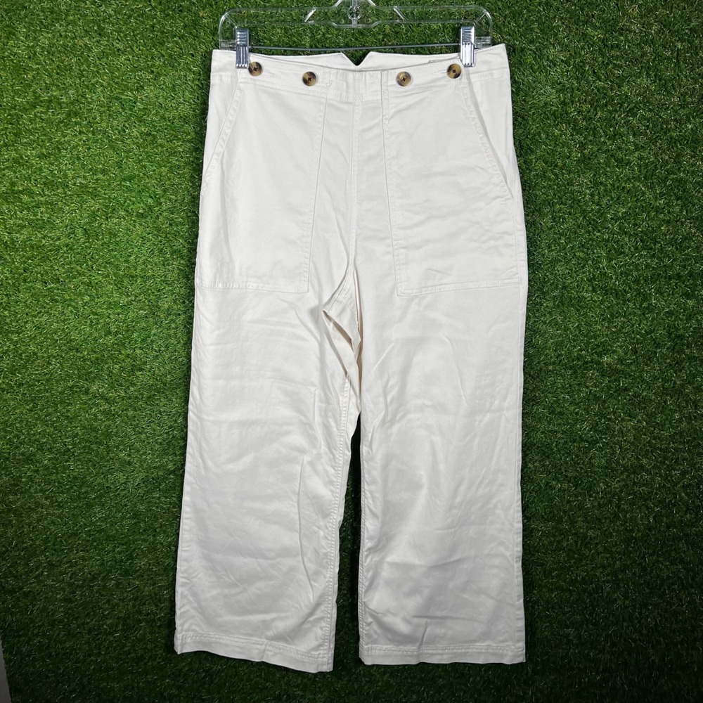Sonoma Goods For Life White Wide Leg Utility Pants Back Cinch Size 8